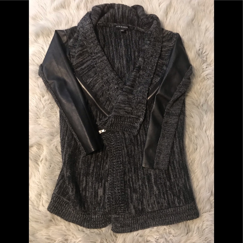 Rock & Republic Dark Gray & Faux Leather Sweater